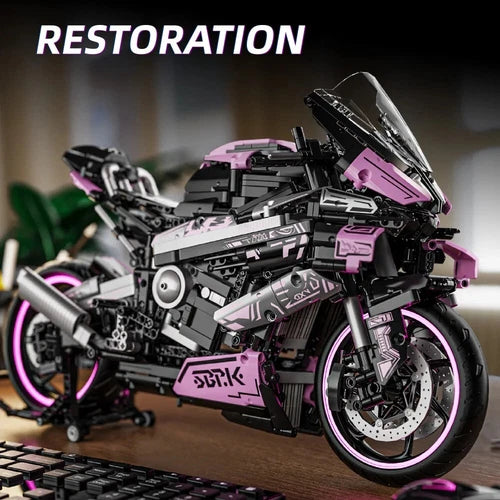 Purple Motorcycle Building Blocks Set 1:5 Scale Model
