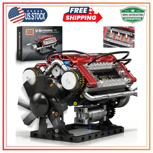 V8 Engine Model Building Kit Motorized with Moving Pistons 588Pcs Realistic Set