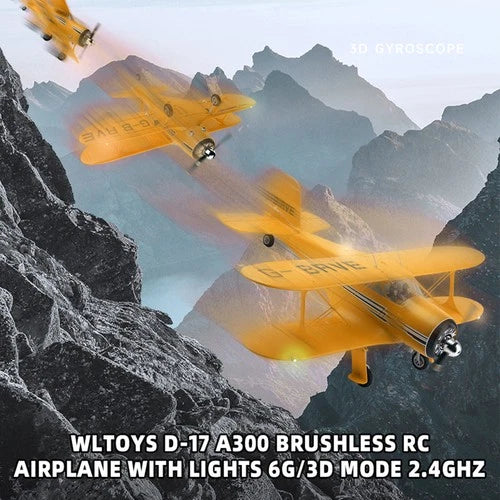 💯Wltoys D-17 A300 Brushless RC Airplane With Lights 6G/3D Mode 2.4Ghz Kid Toy