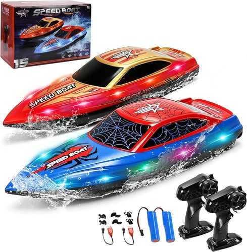 2 Pack 13 Inch Remote Control Boat for Kids, 2 Batteries, 2.4Ghz RC Racing Boat