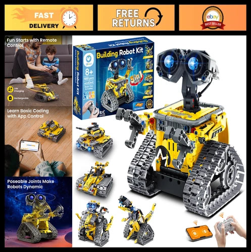 STEM Robot Building Kit with Remote Control - 5-in-1 Coding Toys for Kids 8-13,