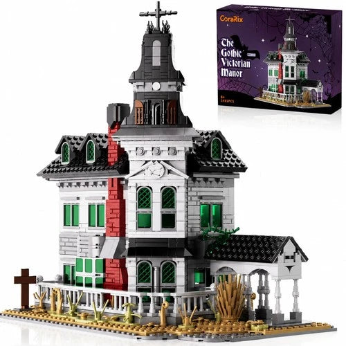 Gothic Victorian Manor Haunted House Building Set Blocks, Vintage Villa Archi...