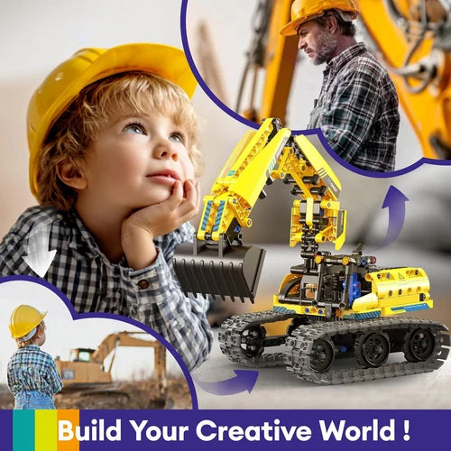5-In-1 STEM Building Block Kit RC Robot Excavator Toys for Ages 8-13