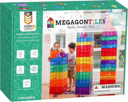 110PCS Premium Magnetic Tiles Set Stem-Authenticated Magnetic Building Blocks